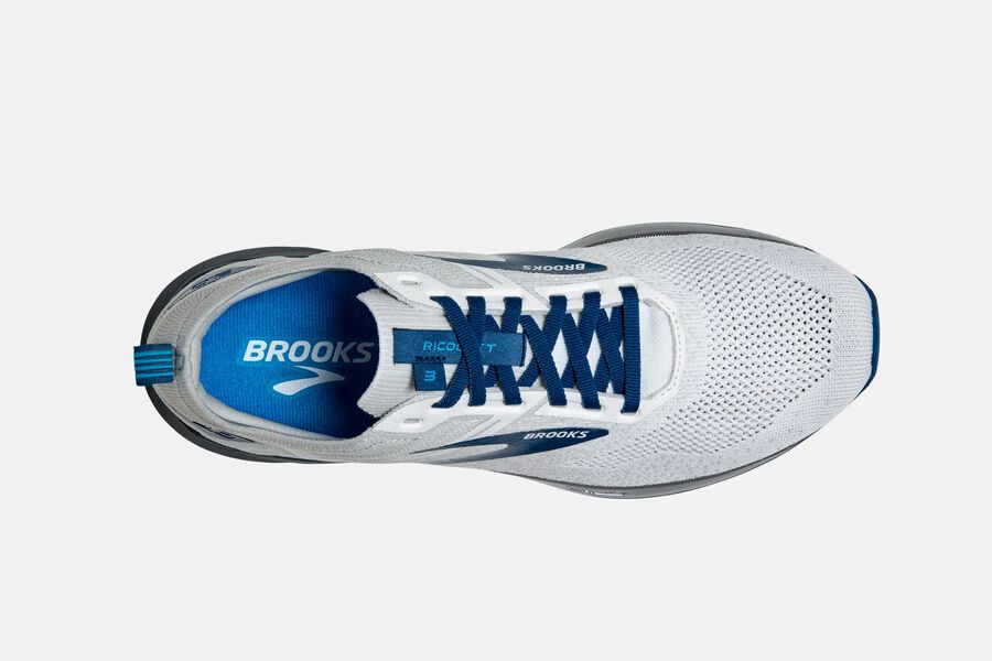 Brooks Running Shoes Mens White/Blue - Ricochet 3 Road - 7416-SQGLO